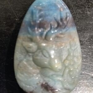 Carved Trolleite Deer Crystal (1) - Dark / Light Blue And White